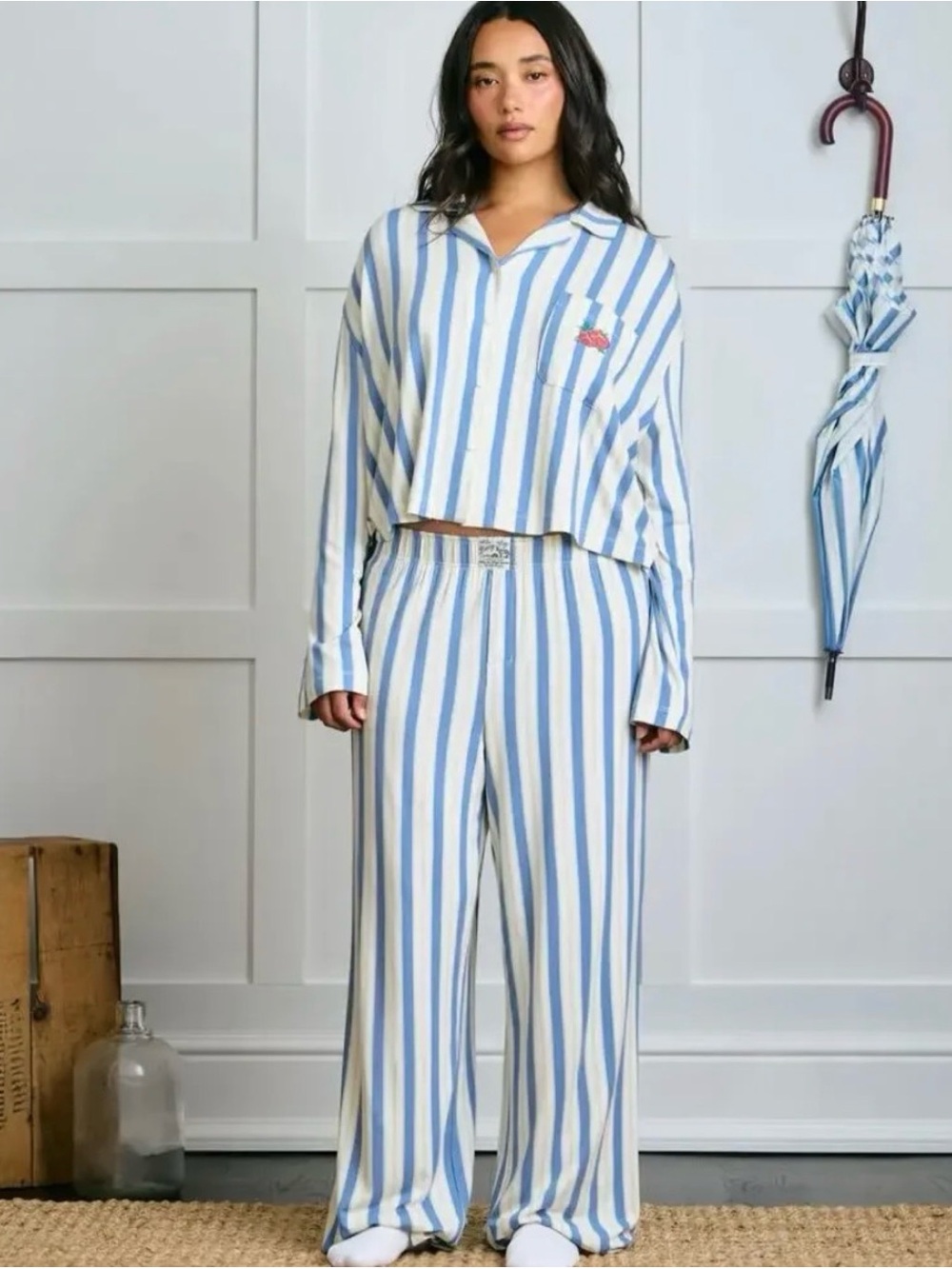 Dairy Boy Garden Bed Sleep Set Tomato  Pinstriped Blue & White Striped PJ Set XL